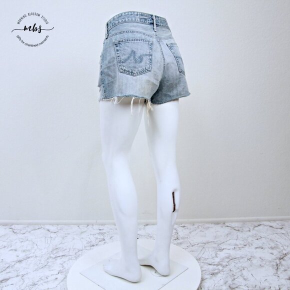 AG The Bonnie Raw Hem Distressed Relaxed Mid Rise Shorts Blue Women 29 - Picture 3 of 11